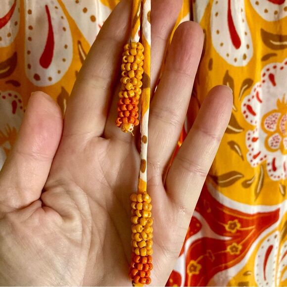New FARM Rio Wonderful Scarf Pants Tassel Beaded Drawstring Tie Orange S or M - Picture 8 of 15